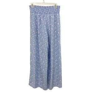NEW Sienna Sky Blue & White Ditsy Floral Pull On Pants Wide Leg Palazzo Size XL